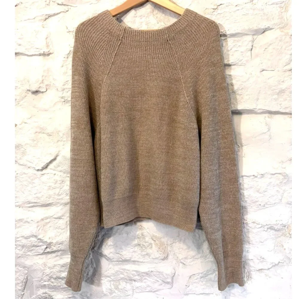 Free People Too Good Pullover Sweater Heathered Oatmeal Cotton Blend Shaker Knit